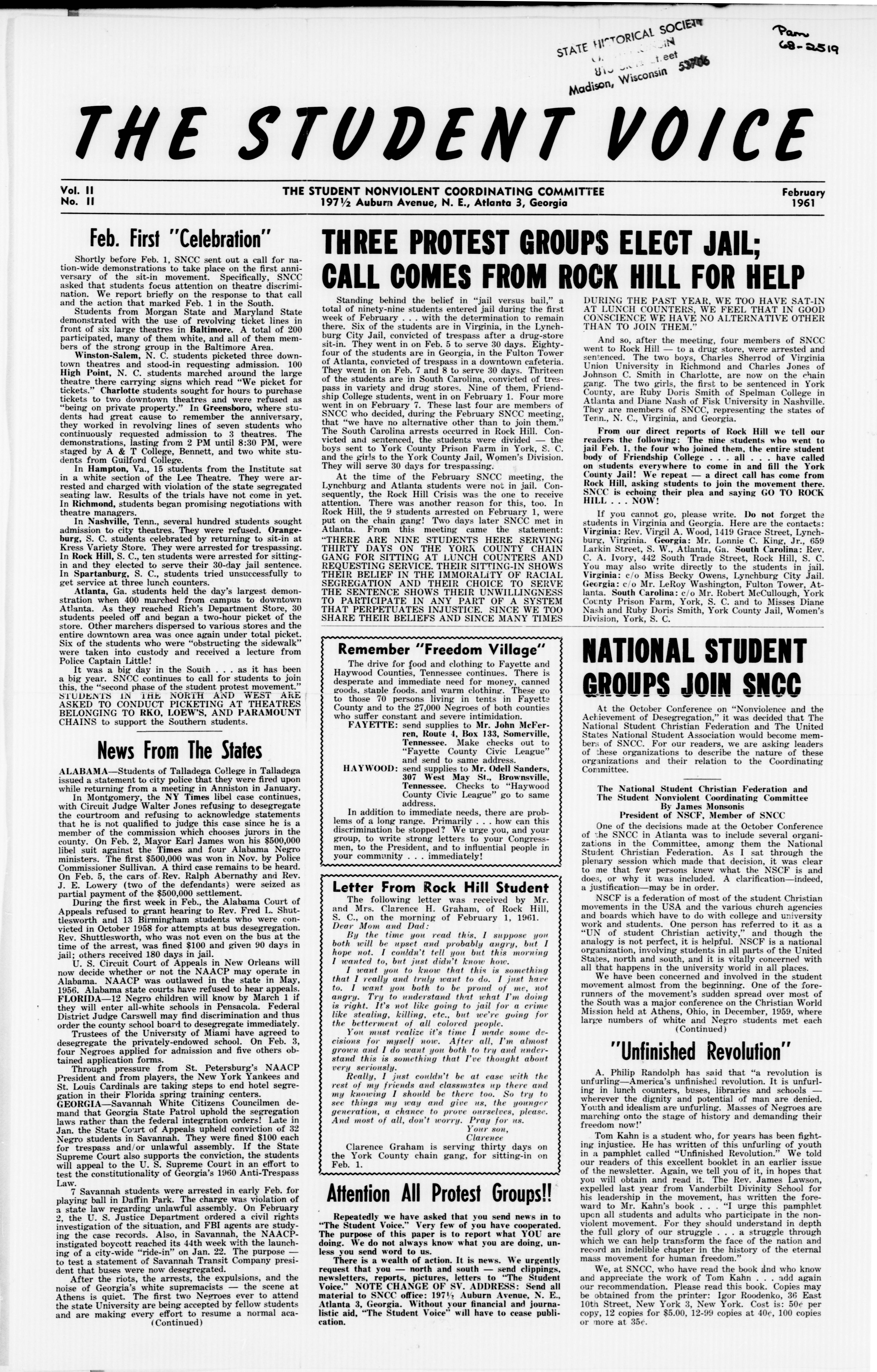 A photograph of the front of a newspaper, titled “THE STUDENT VOICE.”